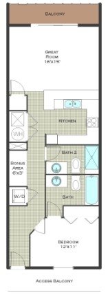 1 Bed 2 Bath - Calypso Resort Floor Plan