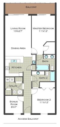 2 Bed 2 Bath - Calypso Resort Floor Plan