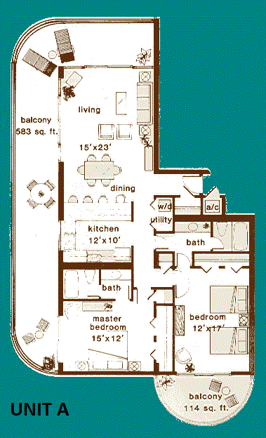 Floor Plan for 2 bed 2 bathroom Condo unit at watercrest