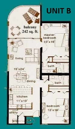 Floor Plan for Watercrest Unit B 2 Bed 2 Bath
