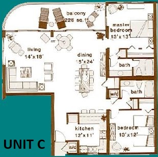 Floor Plan for Watercrest Unit C 3 Bed 2 Bath