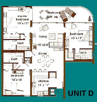 Floor Plan for Watercrest Unit D 3 Bed 3 Bath